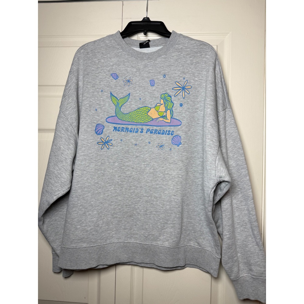 PacSun Mermaid Paradise Graphic Sweatshirt Heather Gray Oversized One Size